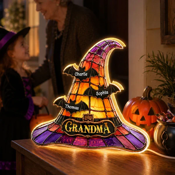 Personalized Acrylic Light Box, Witch Hat Halloween Decor, Unique Gift for Grandma with Warm Glow - Image 6