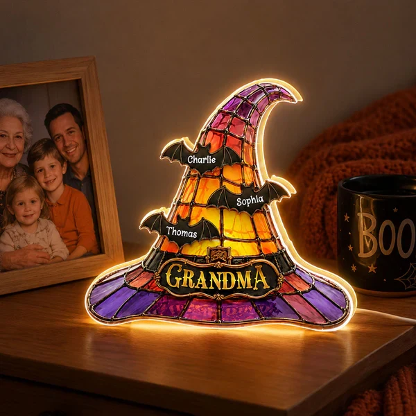 Personalized Acrylic Light Box, Witch Hat Halloween Decor, Unique Gift for Grandma with Warm Glow - Image 8