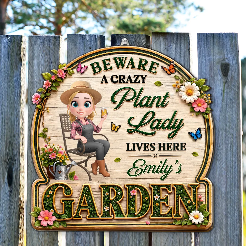 Personalized Wooden Sign, Sitting Crazy Plant Lady Garden Decor, Unique Creative Gift for Plant Lovers - Image 2