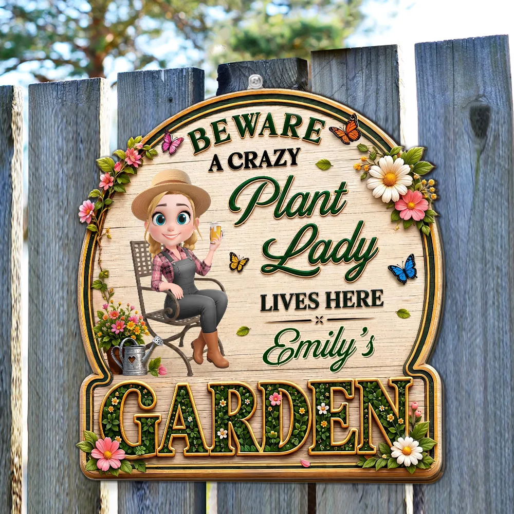Personalized Wooden Sign, Sitting Crazy Plant Lady Garden Decor, Unique Creative Gift for Plant Lovers - Image 3