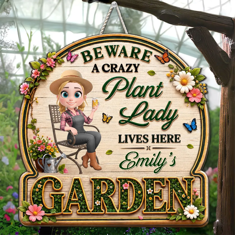 Personalized Wooden Sign, Sitting Crazy Plant Lady Garden Decor, Unique Creative Gift for Plant Lovers - Image 5