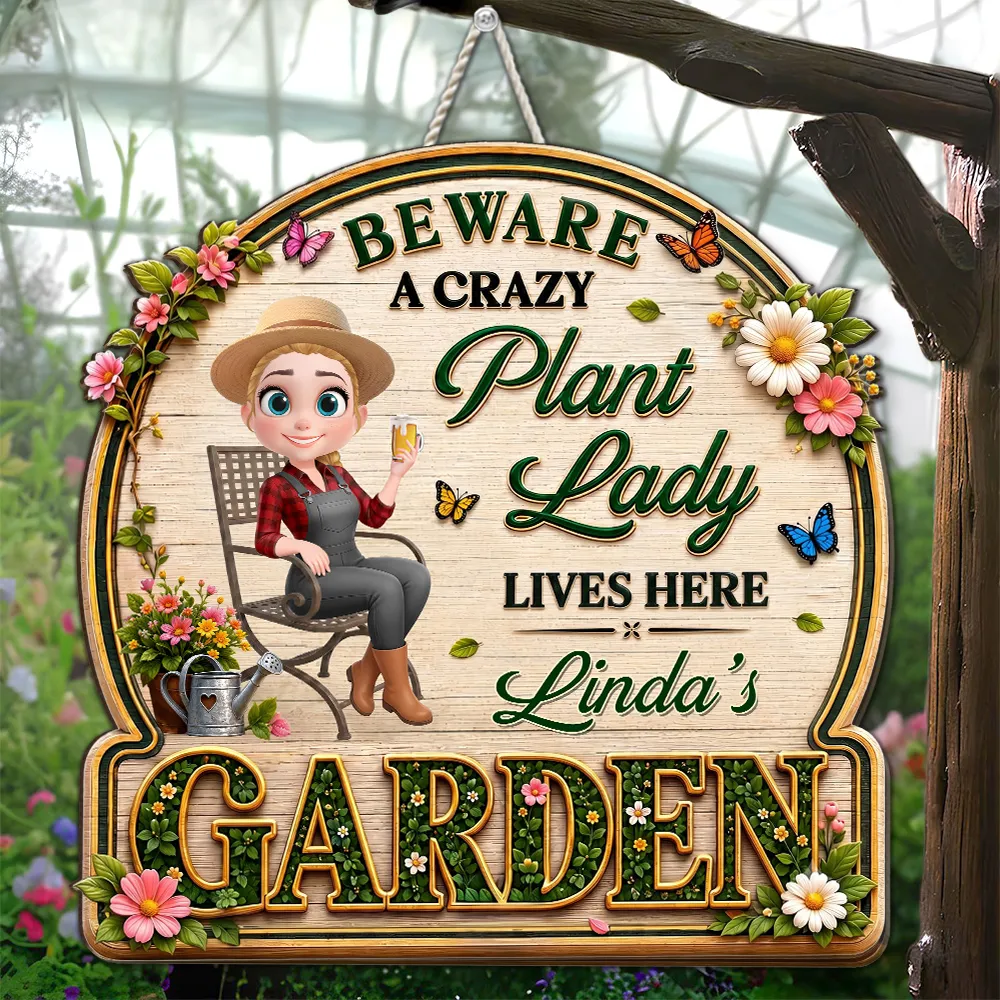 Personalized Wooden Sign, Sitting Crazy Plant Lady Garden Decor, Unique Creative Gift for Plant Lovers - Image 6