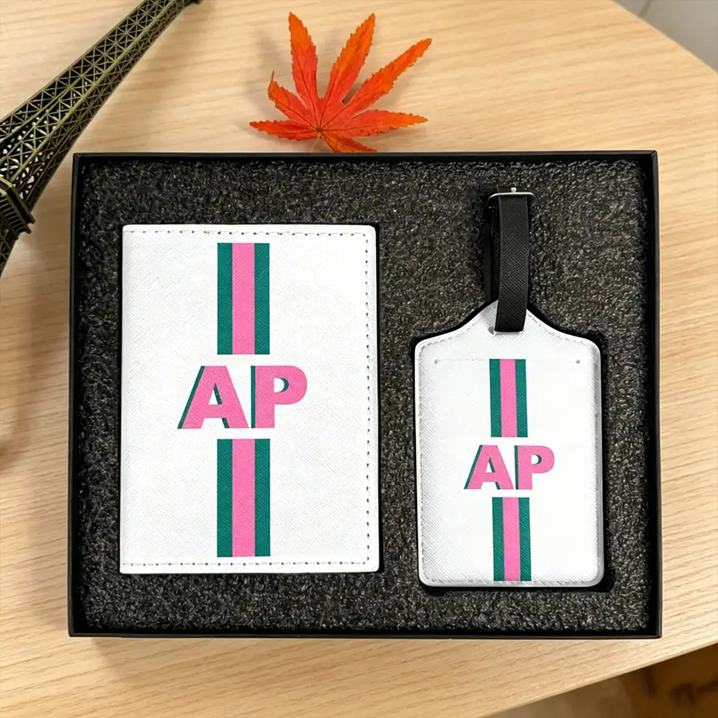 Personalized Passport Luggage Tag Set, Shadow Monogram Initials, Unique Travel Gift for Frequent Flyers