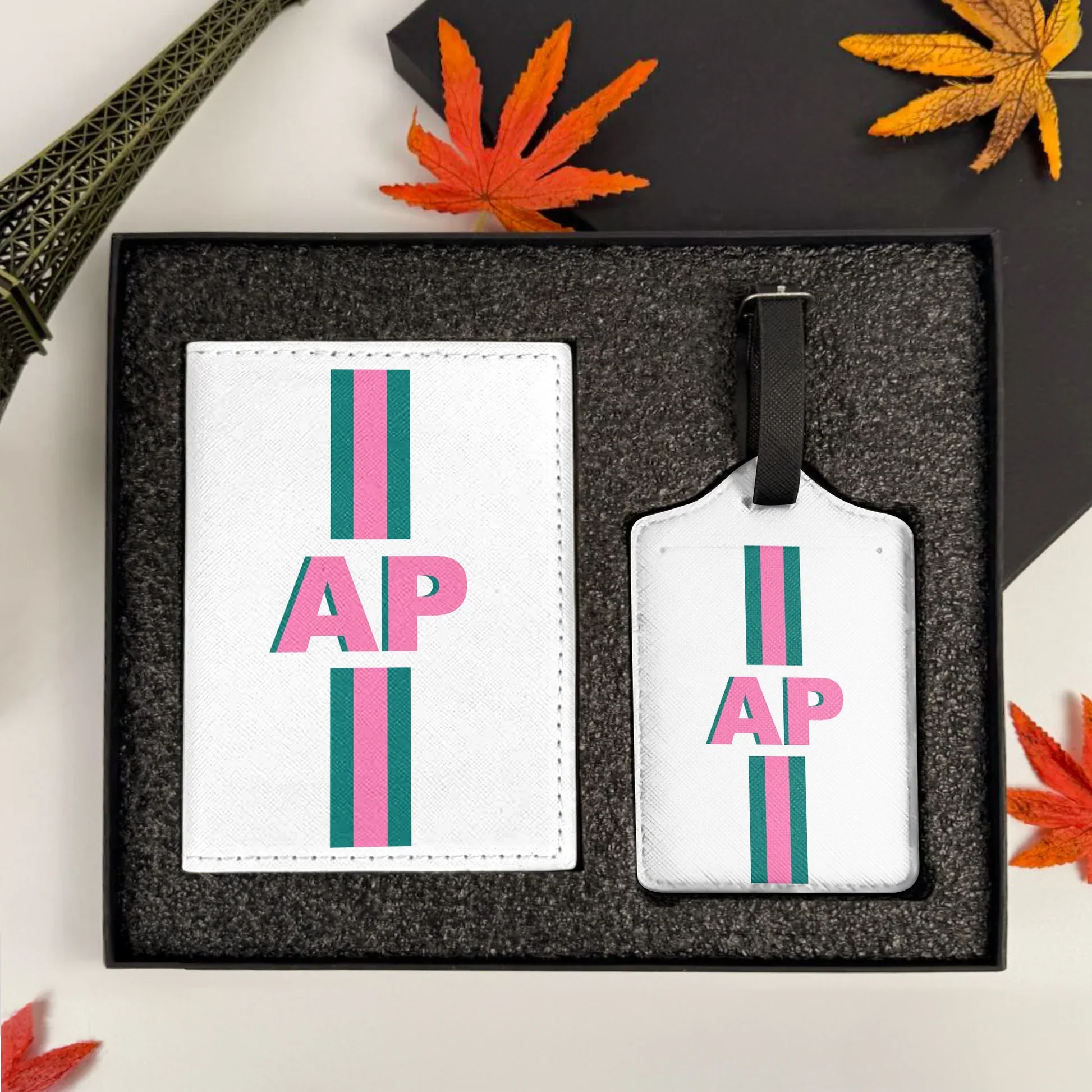 Personalized Passport Luggage Tag Set, Shadow Monogram Initials, Unique Travel Gift for Frequent Flyers - Image 2