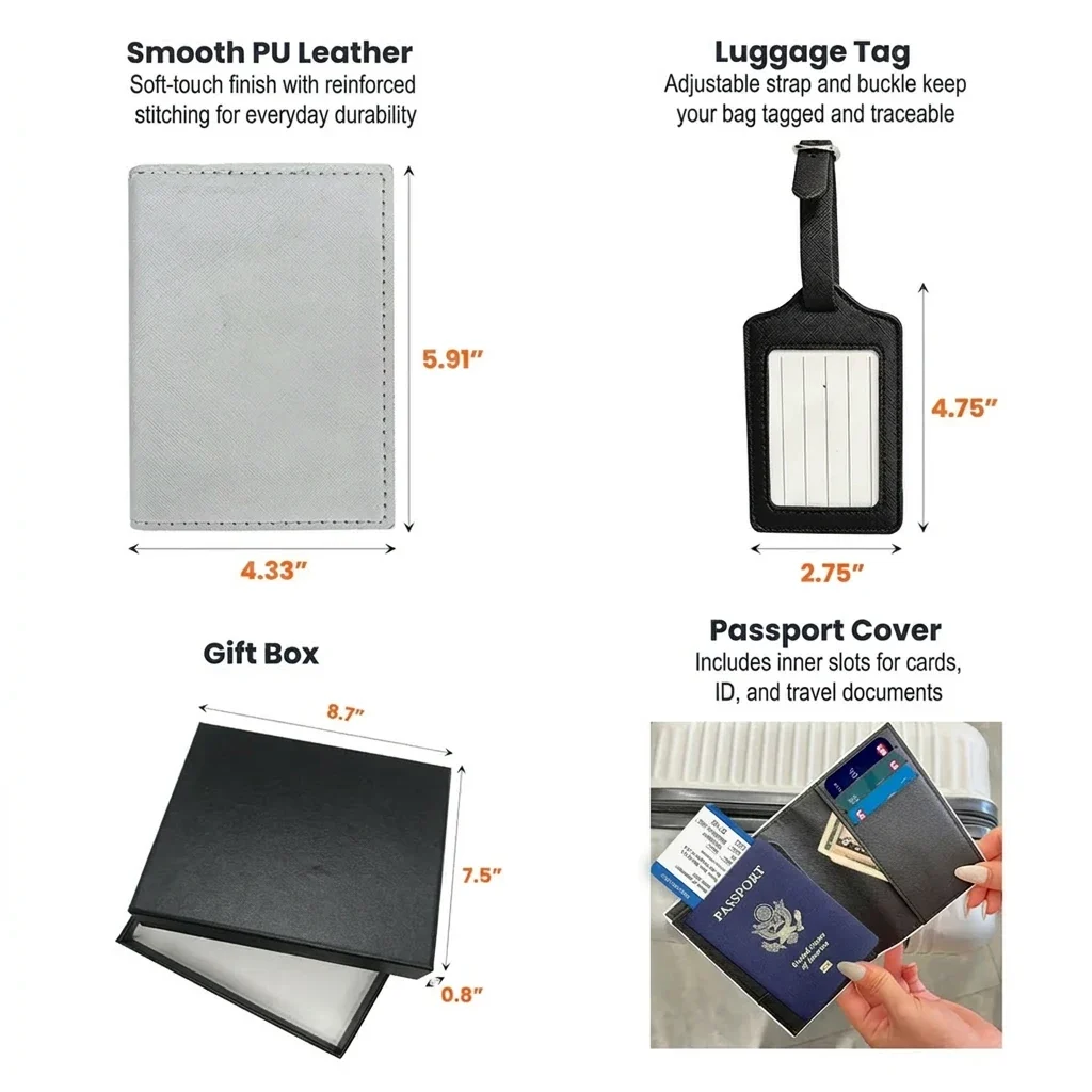 Personalized Passport Luggage Tag Set, Shadow Monogram Initials, Unique Travel Gift for Frequent Flyers - Image 4