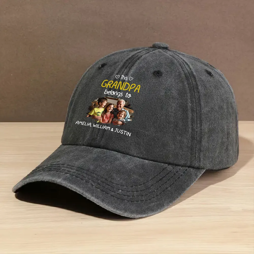 Personalized Washed Denim Baseball Cap with Grandpa Photo, Unique Gift for Grandpa, Vintage Casual Style - Image 3