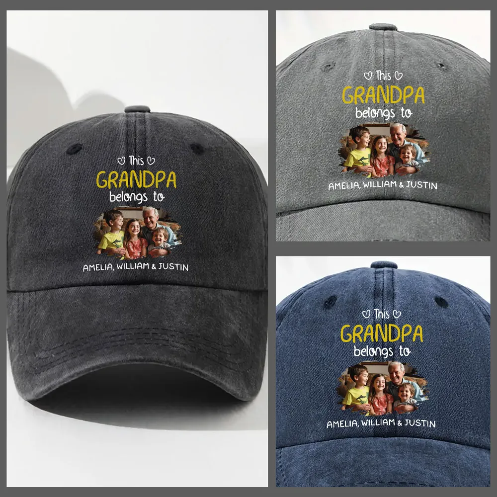 Personalized Washed Denim Baseball Cap with Grandpa Photo, Unique Gift for Grandpa, Vintage Casual Style - Image 5