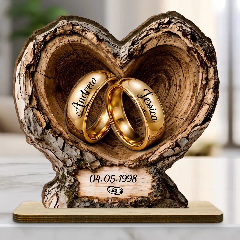 Personalized 2-Layer Wooden Plaque with Wedding Rings, Unique Creative Gift for Couple Anniversary - Image 2