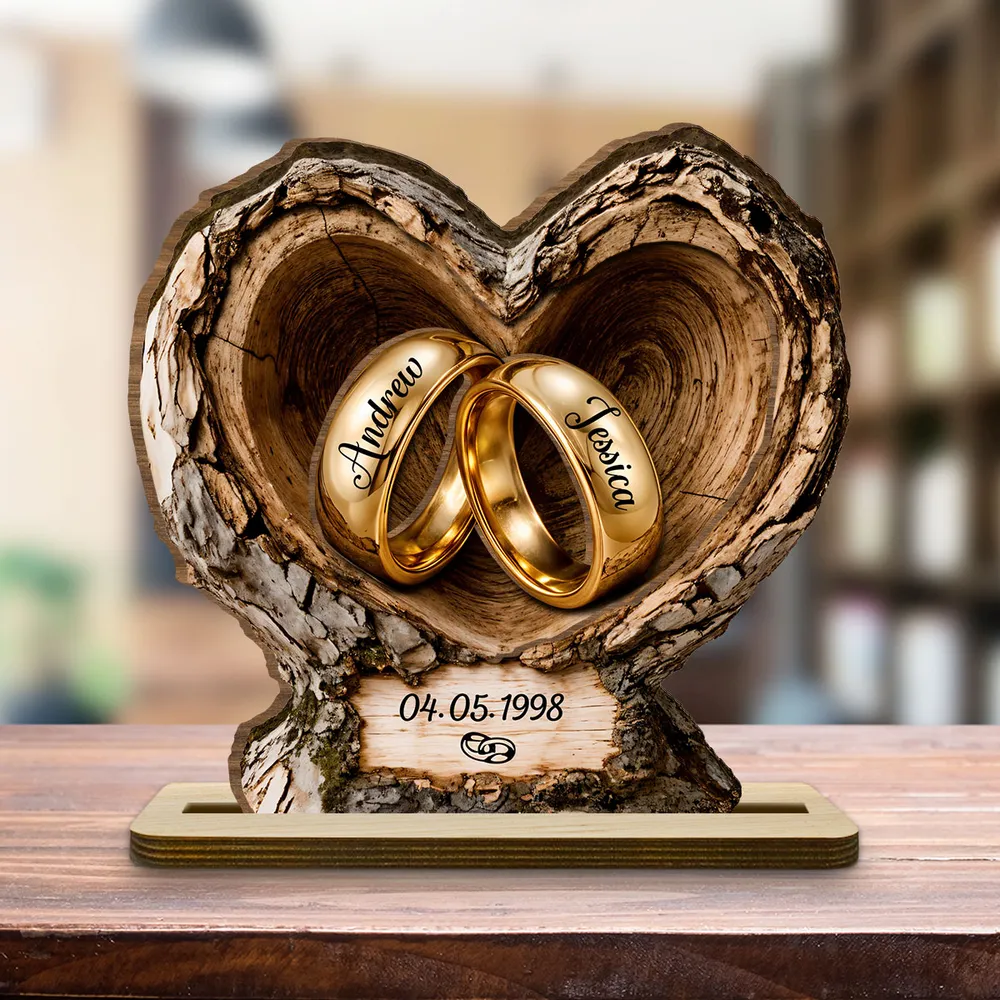 Personalized 2-Layer Wooden Plaque with Wedding Rings, Unique Creative Gift for Couple Anniversary - Image 3