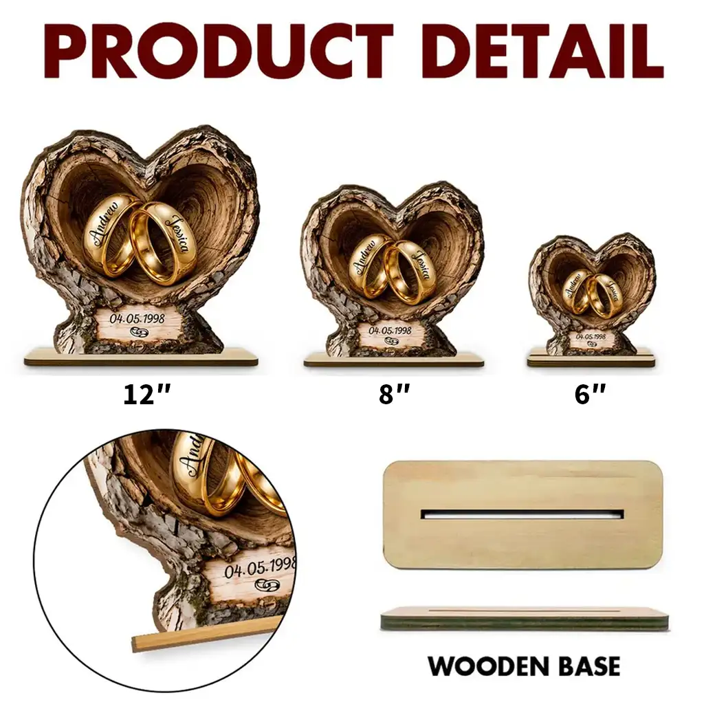 Personalized 2-Layer Wooden Plaque with Wedding Rings, Unique Creative Gift for Couple Anniversary - Image 5