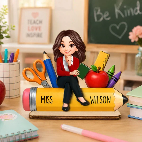 Personalized Wooden Plaque, Teacher Sitting on Pencil Classroom Decor, Unique Creative Gift for Teacher - Image 5