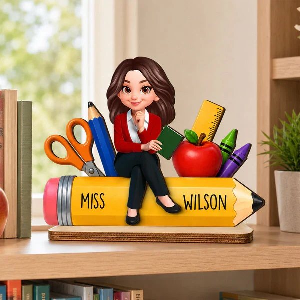 Personalized Wooden Plaque, Teacher Sitting on Pencil Classroom Decor, Unique Creative Gift for Teacher - Image 7