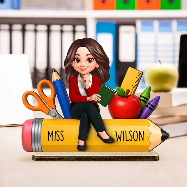 Personalized Wooden Plaque, Teacher Sitting on Pencil Classroom Decor, Unique Creative Gift for Teacher - Image 8