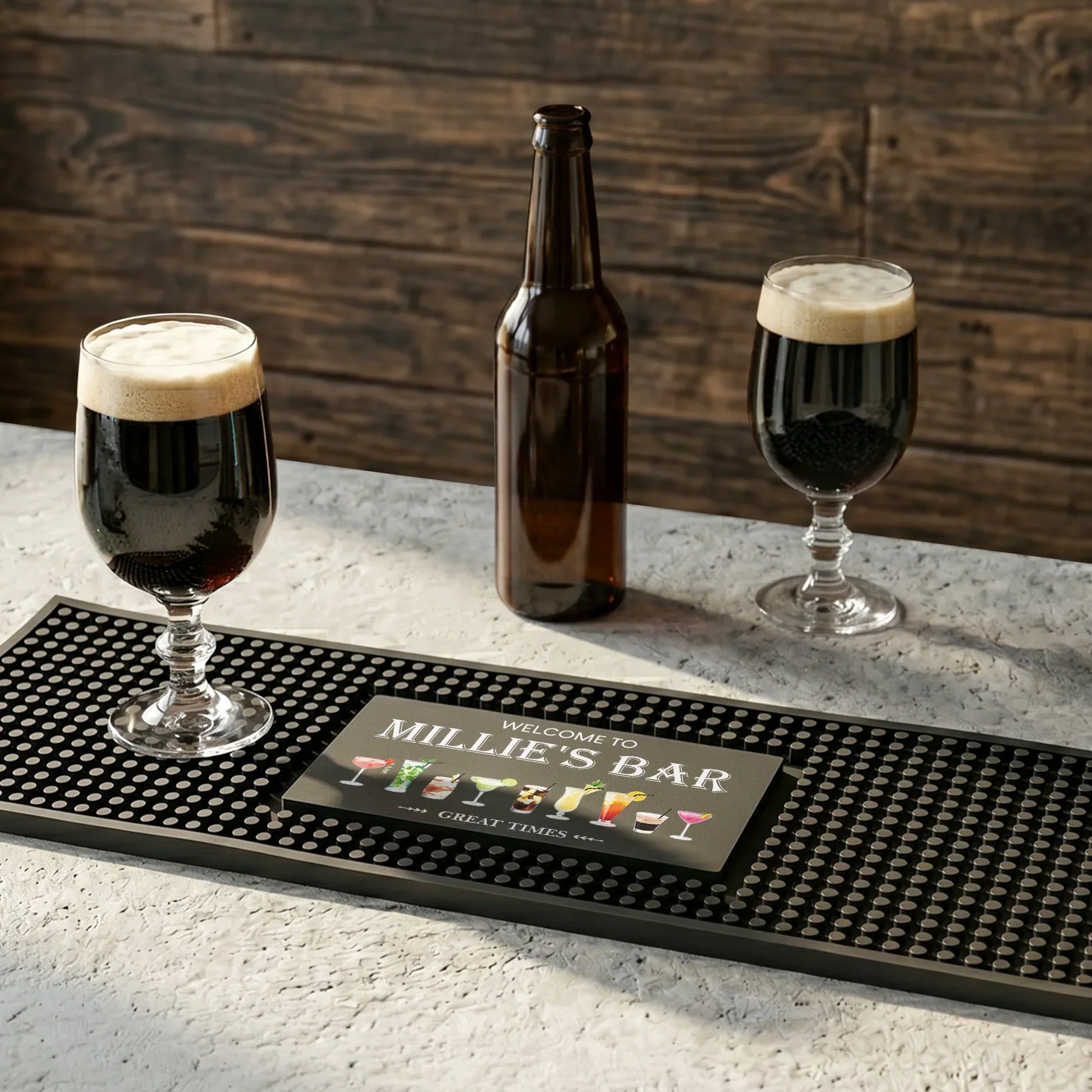 Personalized Rubber Bartender Mat, Vintage Home Bar Design, Unique Gift for Beer Lovers - Image 3