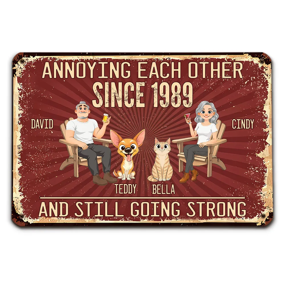 Custom Rectangular Iron Sign for Couple, Annoying Each Other Quote, Unique Creative Gift With Pets - Image 2