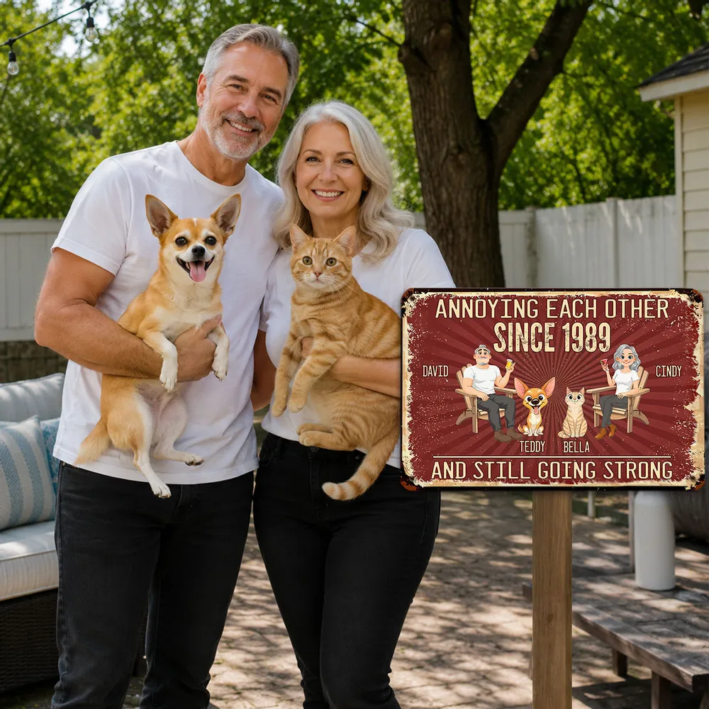 Custom Rectangular Iron Sign for Couple, Annoying Each Other Quote, Unique Creative Gift With Pets - Image 3