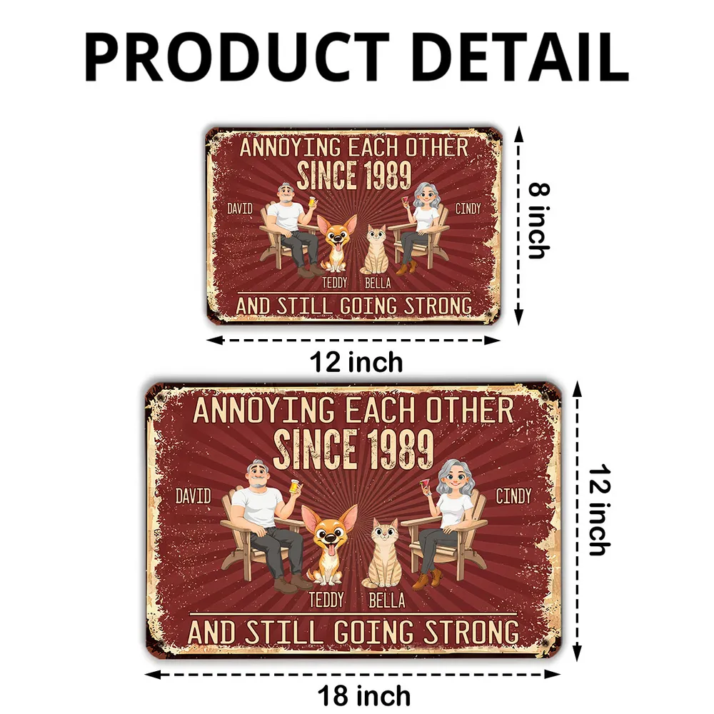 Custom Rectangular Iron Sign for Couple, Annoying Each Other Quote, Unique Creative Gift With Pets - Image 4