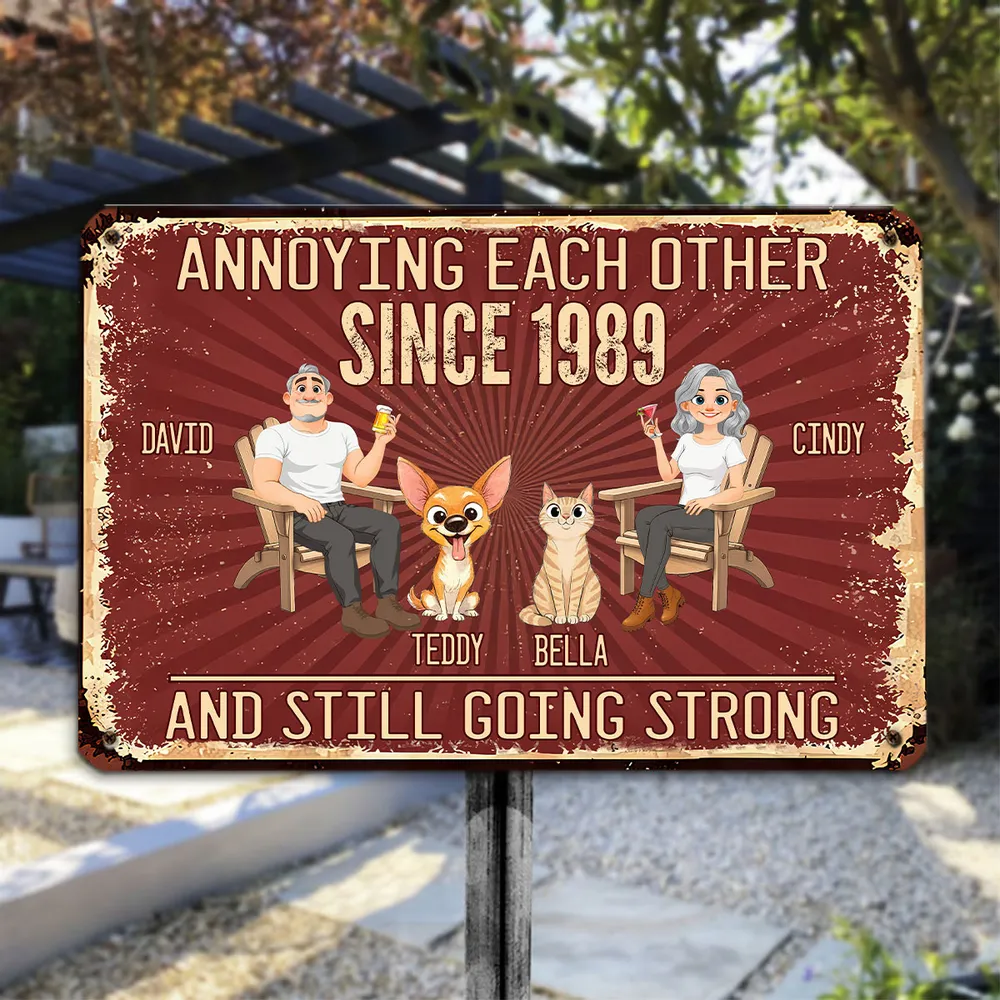 Custom Rectangular Iron Sign for Couple, Annoying Each Other Quote, Unique Creative Gift With Pets - Image 5