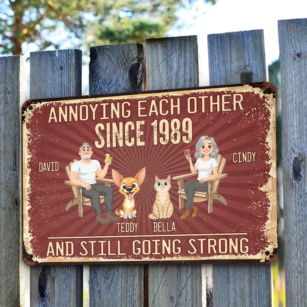 Custom Rectangular Iron Sign for Couple, Annoying Each Other Quote, Unique Creative Gift With Pets - Image 6