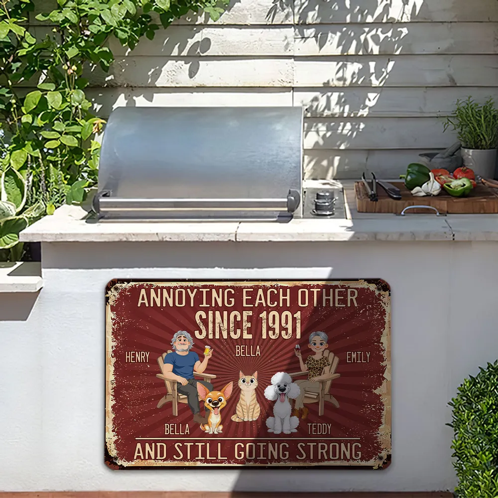 Custom Rectangular Iron Sign for Couple, Annoying Each Other Quote, Unique Creative Gift With Pets - Image 7