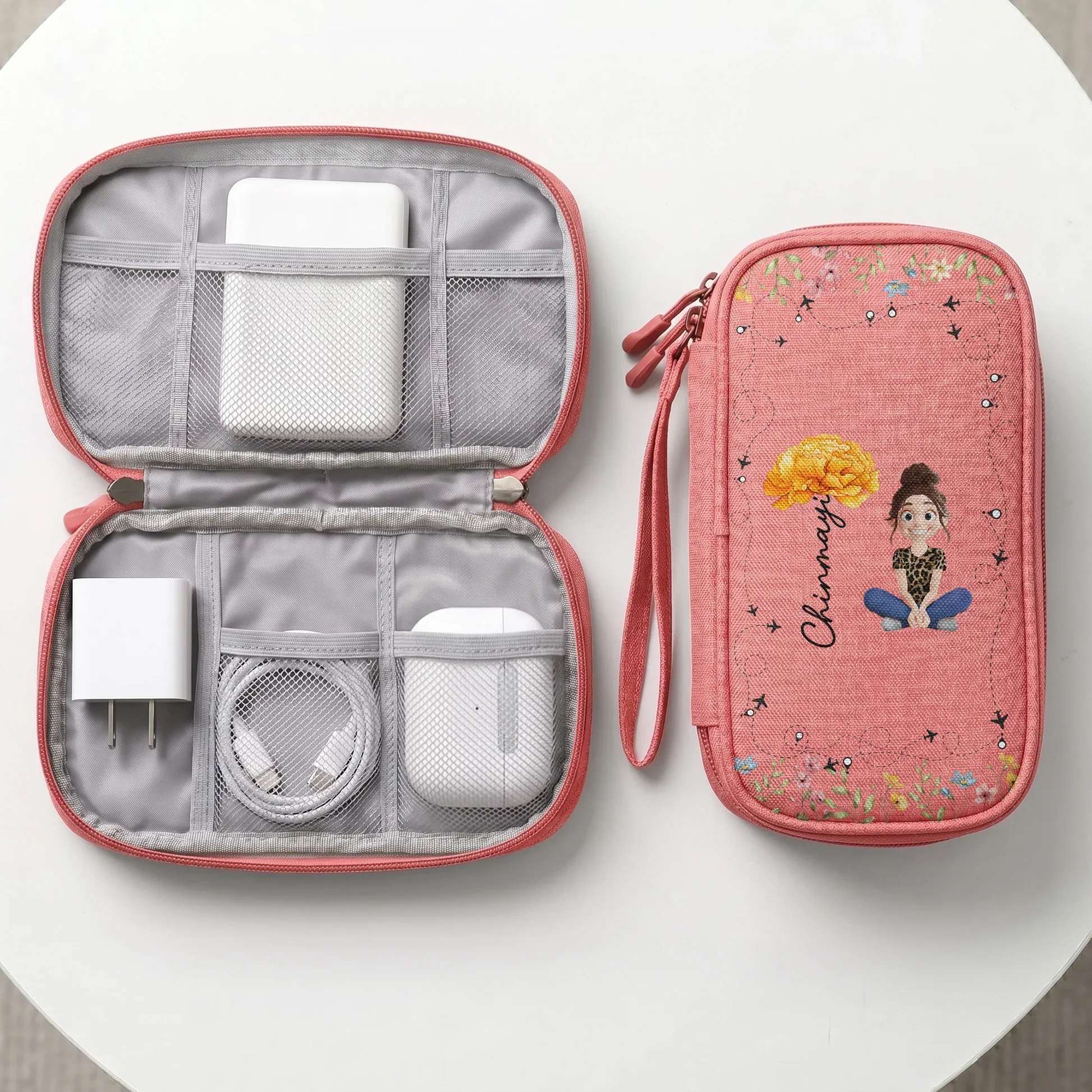 Personalized Oxford Cable Organizer with Birth Flower Art, Unique Gift for Her - Image 2