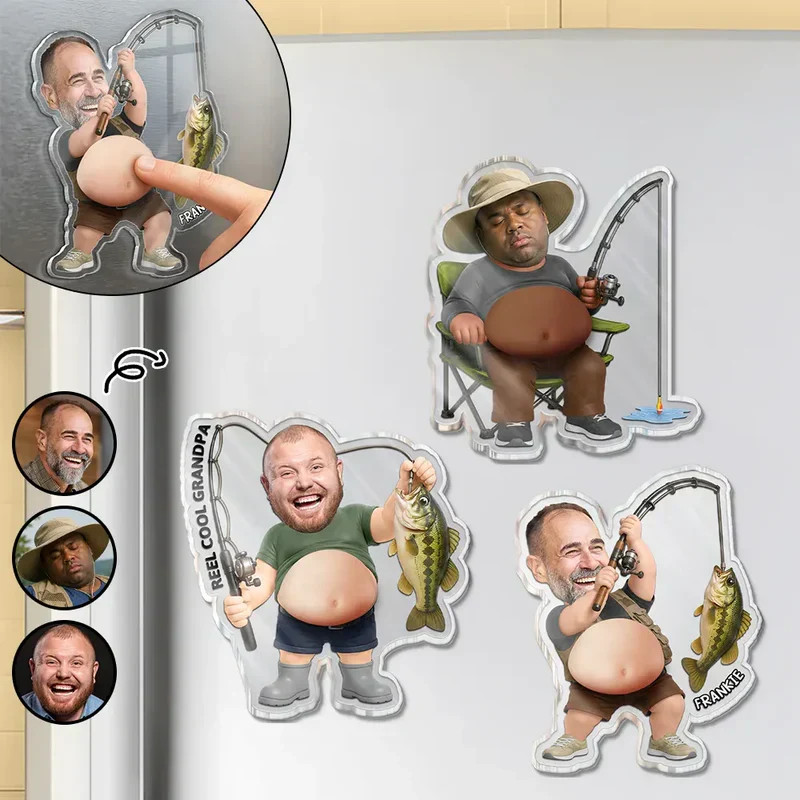Personalized Silicone Belly Acrylic Magnet, Funny Fishing Dad Bod Photo, Unique Creative Gift for Dad Grandpa - Image 2