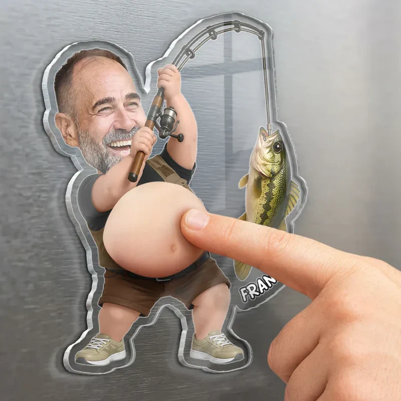 Personalized Silicone Belly Acrylic Magnet, Funny Fishing Dad Bod Photo, Unique Creative Gift for Dad Grandpa - Image 3