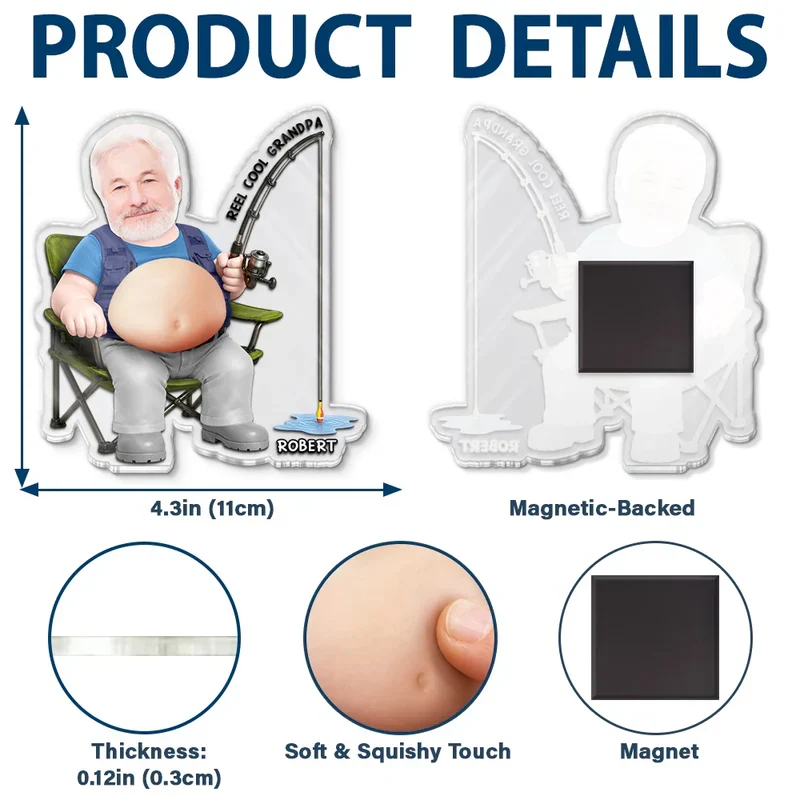 Personalized Silicone Belly Acrylic Magnet, Funny Fishing Dad Bod Photo, Unique Creative Gift for Dad Grandpa - Image 4