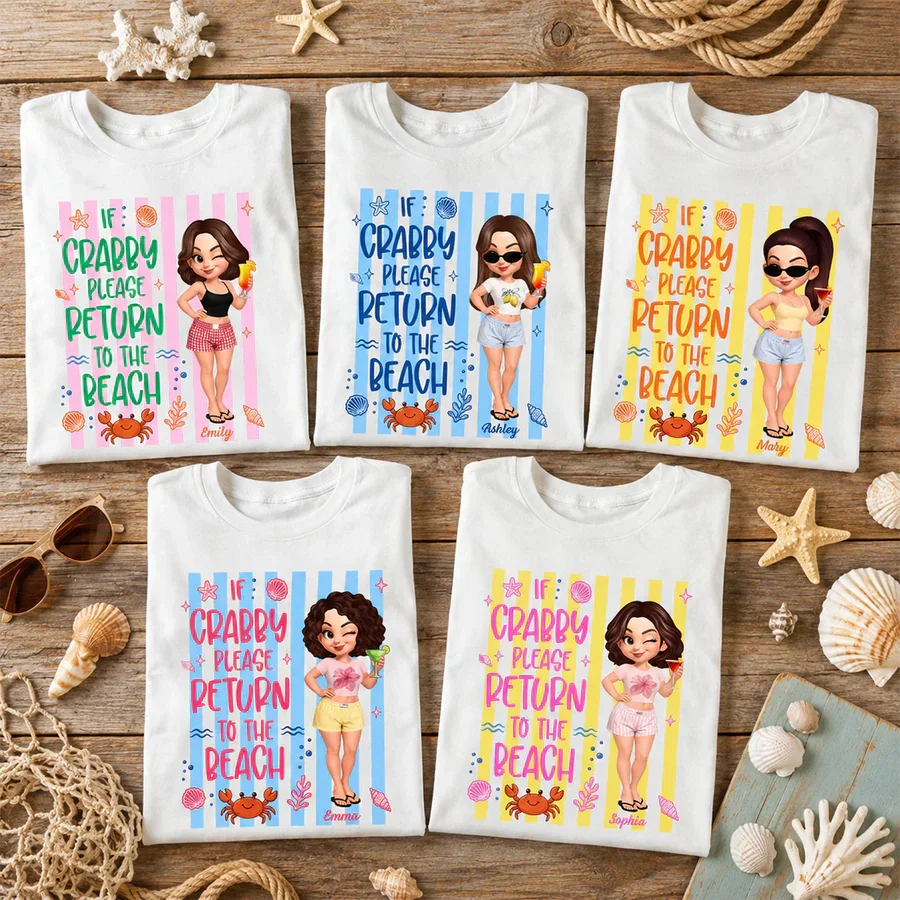 Personalized Classic Tee, Cute Crabby Beach Cartoon Shirt, Unique Creative Gift for Beach Lovers - Image 3