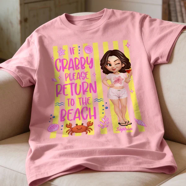 Personalized Classic Tee, Cute Crabby Beach Cartoon Shirt, Unique Creative Gift for Beach Lovers - Image 7