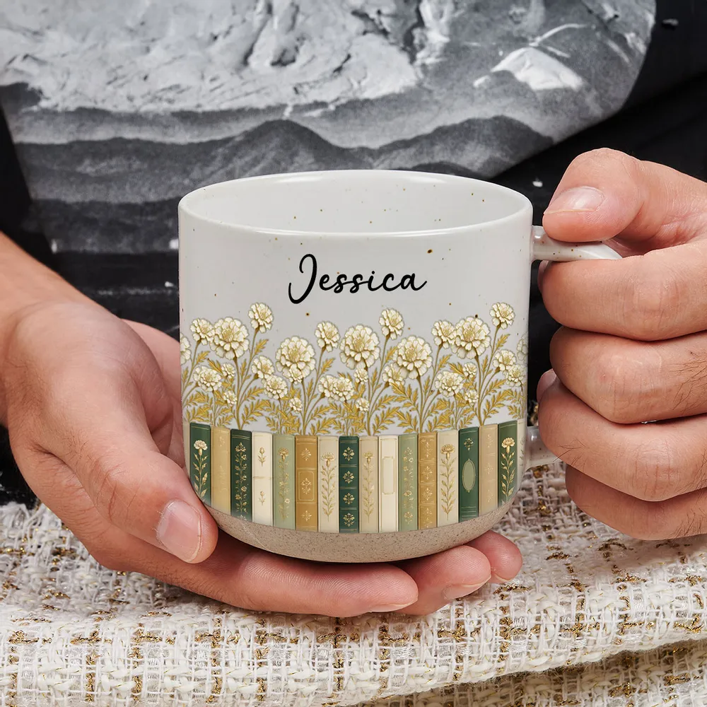 Personalized Pottery Mug, Floral Library Design for Book Lover, Unique Creative Gift for Morning Coffee - Image 7