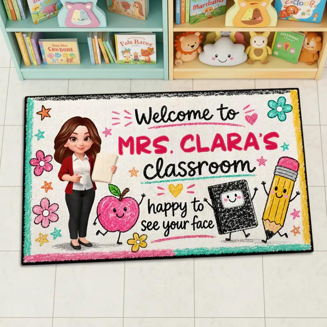 Personalized Teacher Doormat, Classroom Welcome Decor, Happy to See Your Face, Unique Gift for Teachers