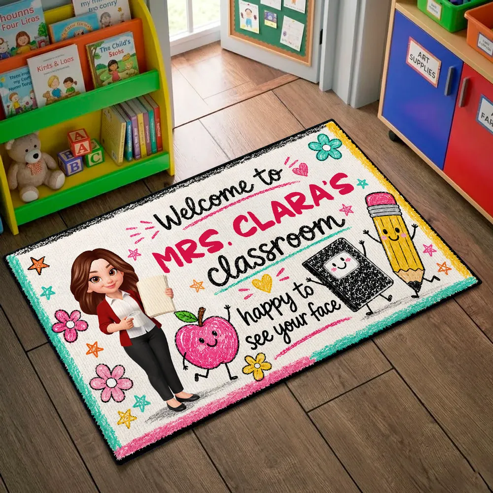 Personalized Teacher Doormat, Classroom Welcome Decor, Happy to See Your Face, Unique Gift for Teachers - Image 2