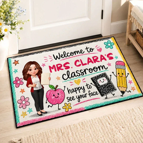 Personalized Teacher Doormat, Classroom Welcome Decor, Happy to See Your Face, Unique Gift for Teachers - Image 3