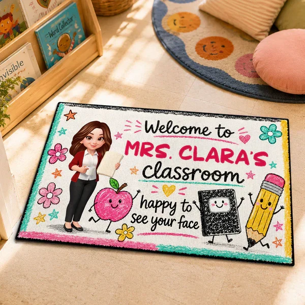 Personalized Teacher Doormat, Classroom Welcome Decor, Happy to See Your Face, Unique Gift for Teachers - Image 4