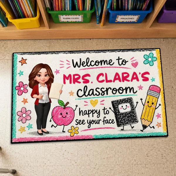 Personalized Teacher Doormat, Classroom Welcome Decor, Happy to See Your Face, Unique Gift for Teachers - Image 5