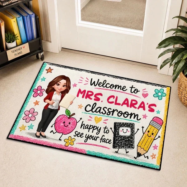 Personalized Teacher Doormat, Classroom Welcome Decor, Happy to See Your Face, Unique Gift for Teachers - Image 7