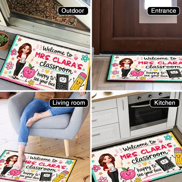 Personalized Teacher Doormat, Classroom Welcome Decor, Happy to See Your Face, Unique Gift for Teachers - Image 8