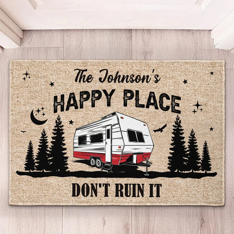 Personalized Doormat with Camper & Pine Forest, Happy Place Entryway, Unique Gift for Campers - Image 2