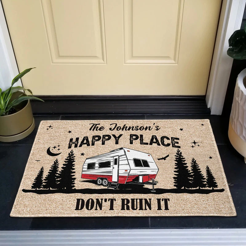 Personalized Doormat with Camper & Pine Forest, Happy Place Entryway, Unique Gift for Campers - Image 3