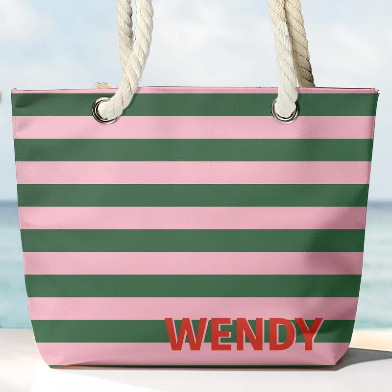Personalized Rope Handle Canvas Bag, Bold Striped Tote Carried at the Beach, Creative Gift for Women & Friends - Image 2