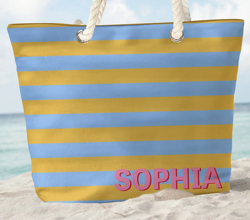 Personalized Rope Handle Canvas Bag, Bold Striped Tote Carried at the Beach, Creative Gift for Women & Friends - Image 3