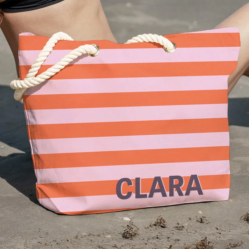 Personalized Rope Handle Canvas Bag, Bold Striped Tote Carried at the Beach, Creative Gift for Women & Friends - Image 4