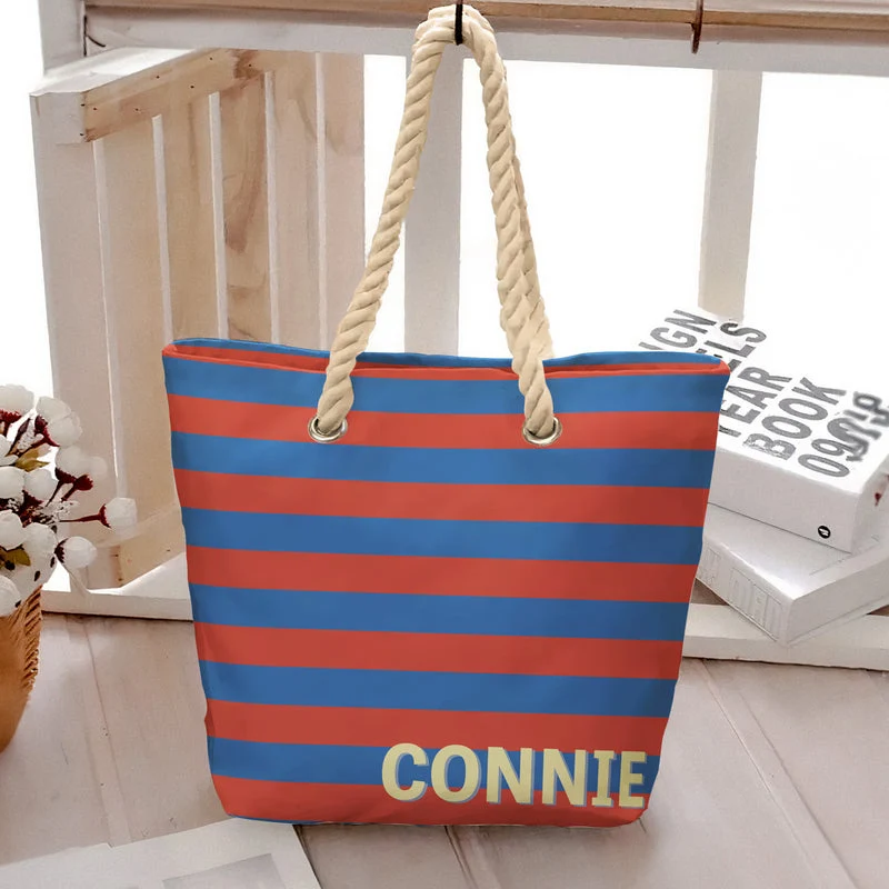Personalized Rope Handle Canvas Bag, Bold Striped Tote Carried at the Beach, Creative Gift for Women & Friends - Image 5