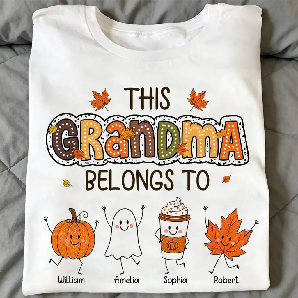 Classic Tee for Grandma, Custom Smiling Pumpkin & Ghost Design, Creative Family Gift