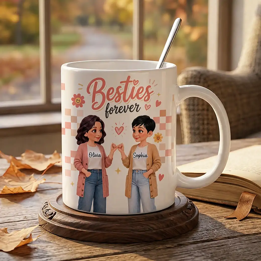 Personalized Ceramic Mug, Besties Forever Pinky Promise Design, Unique Gift for Your Closest Friend