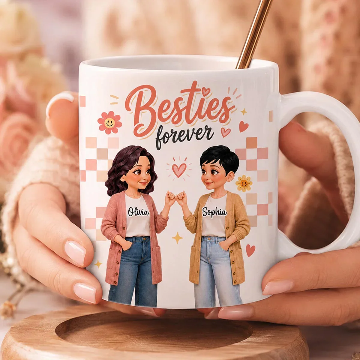Personalized Ceramic Mug, Besties Forever Pinky Promise Design, Unique Gift for Your Closest Friend - Image 3