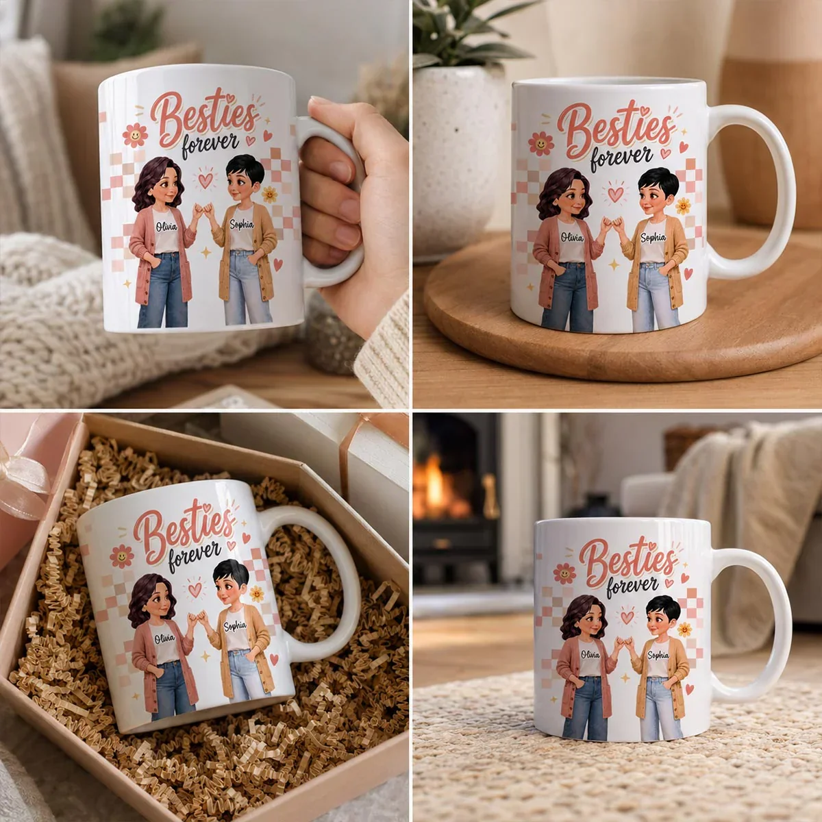 Personalized Ceramic Mug, Besties Forever Pinky Promise Design, Unique Gift for Your Closest Friend - Image 7
