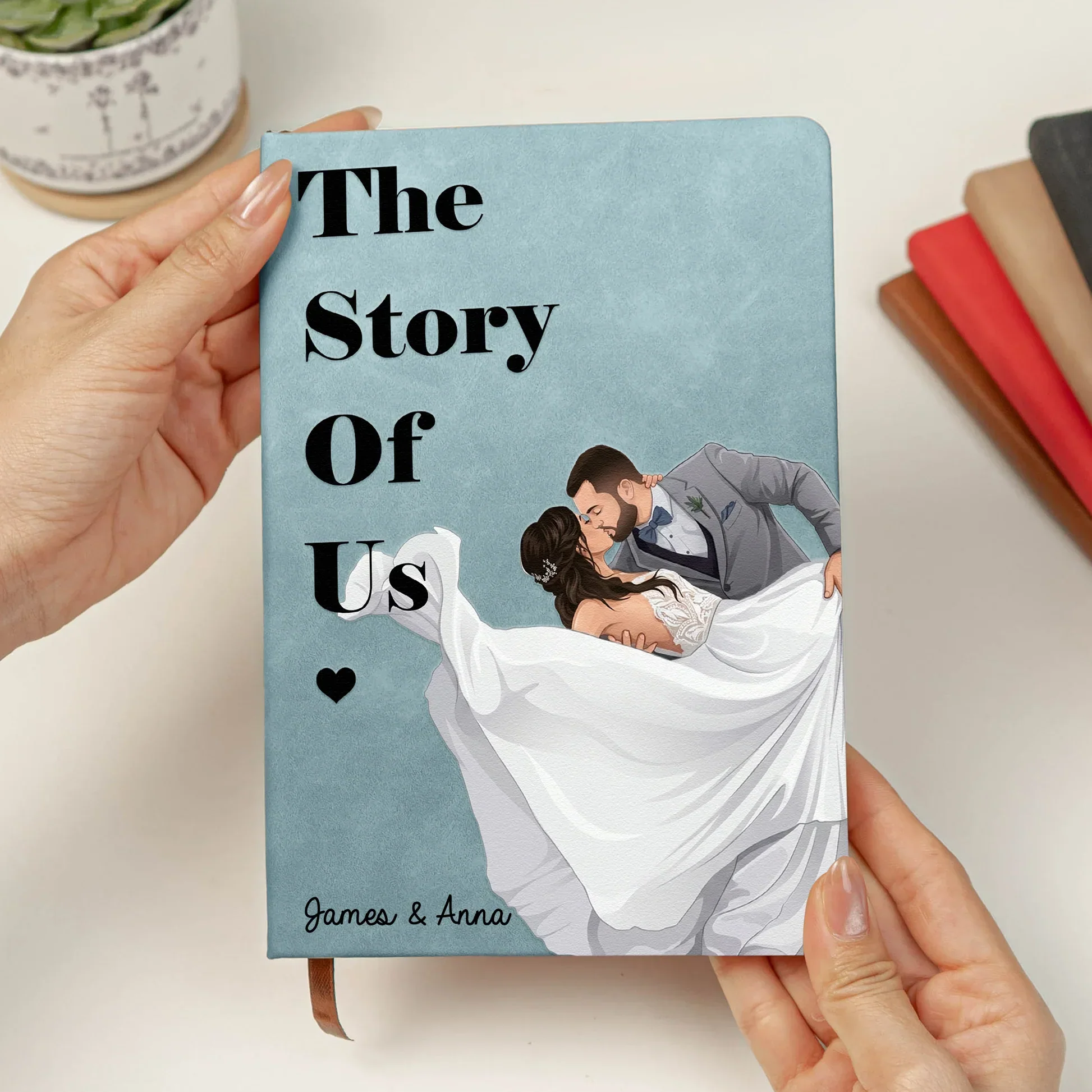 Personalized Leather Journal With Kissing Couple Portrait, Our Story So Far Unique Gift For A Couple - Image 3