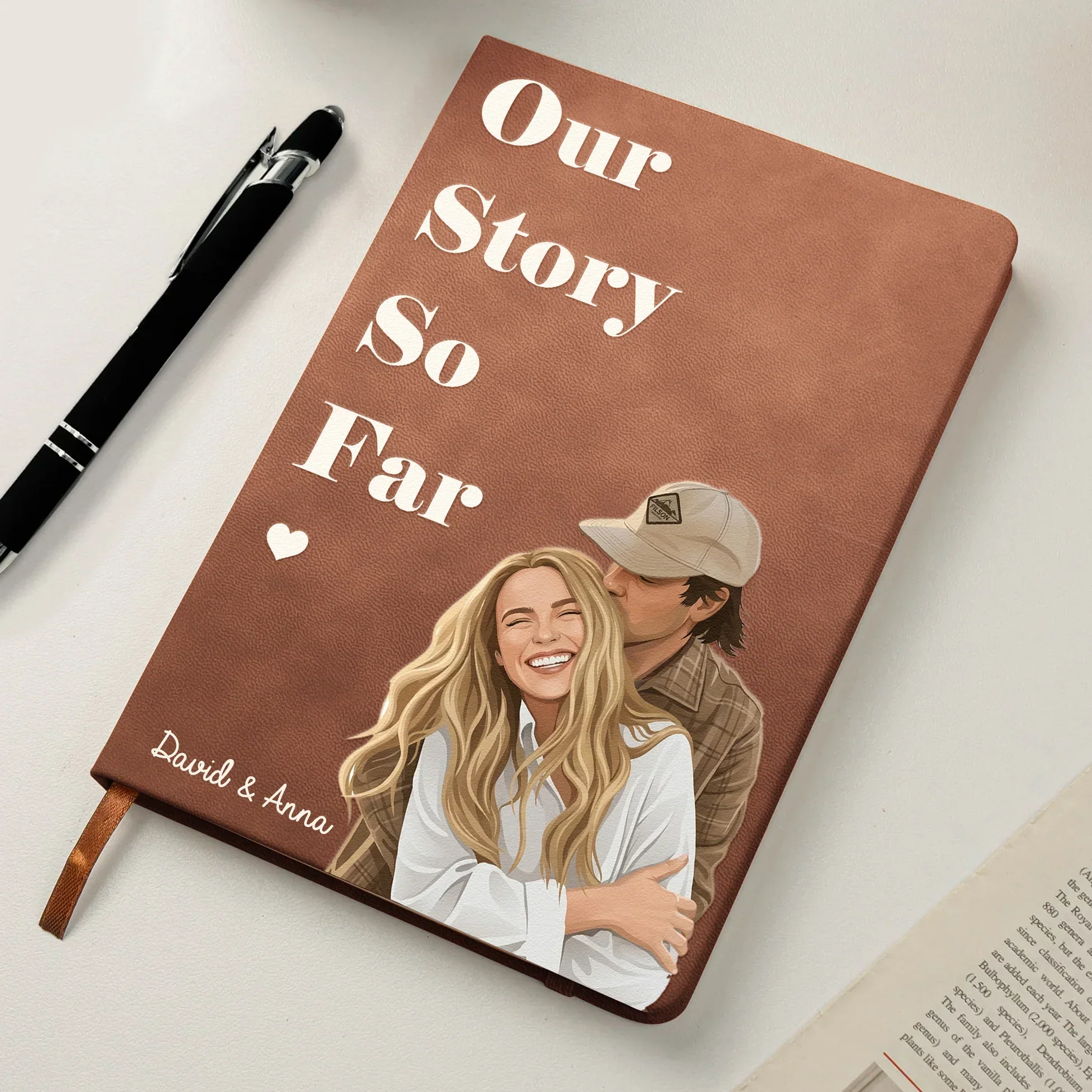 Personalized Leather Journal With Kissing Couple Portrait, Our Story So Far Unique Gift For A Couple - Image 6